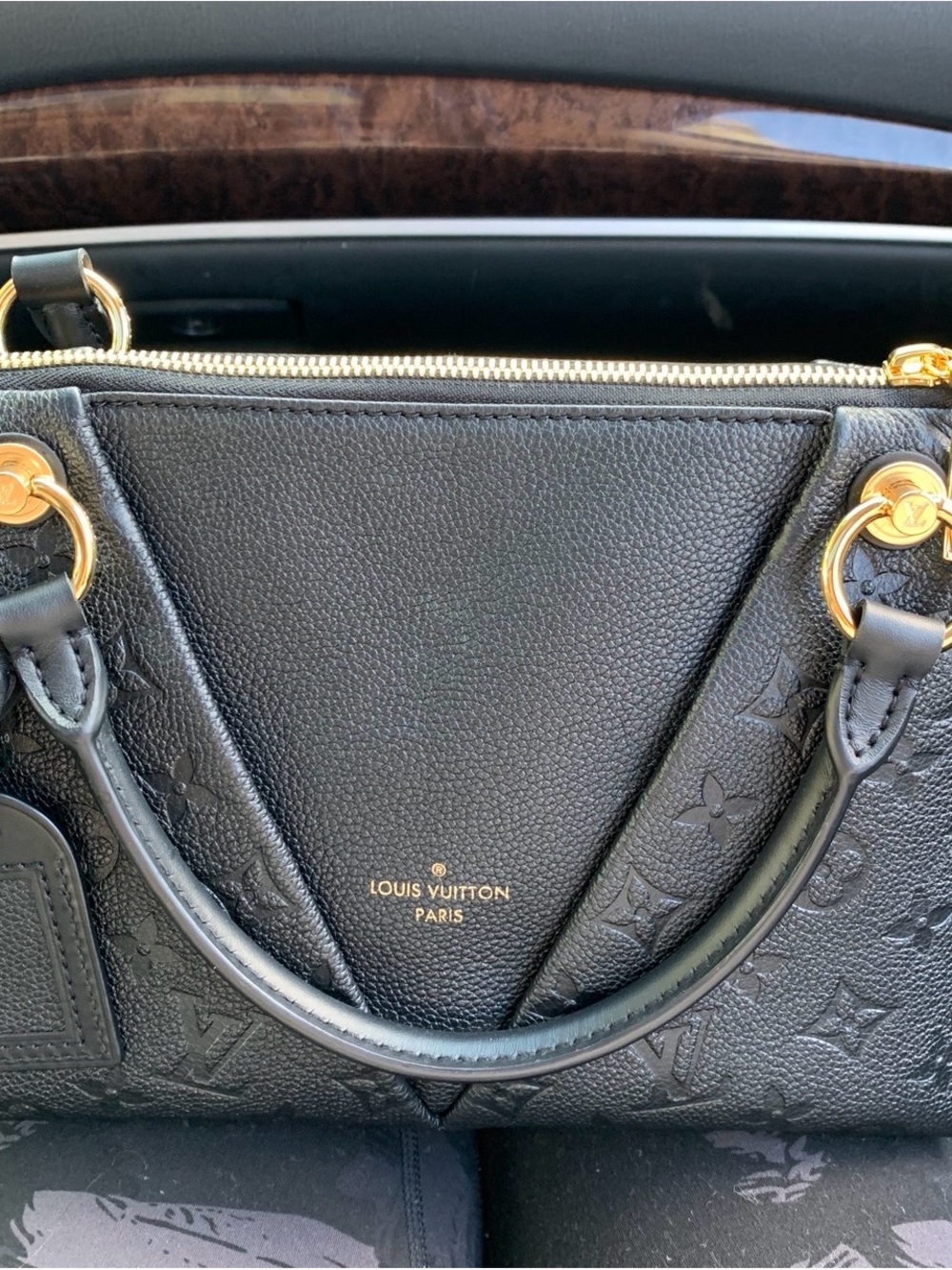Louis Vuitton Black Leather Satchel with Gold Hardware